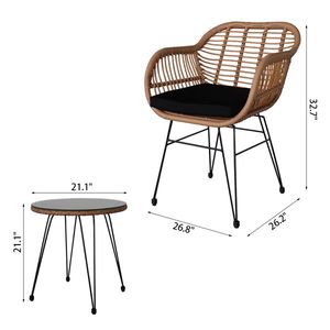 Set da Patio Oshion in 3 Pezzi, Giallo Lino, in Vimini e Rattan con Tavolo in Vetro Temperato, Set da Conversazione per Giardino Esterno - Product Image 4