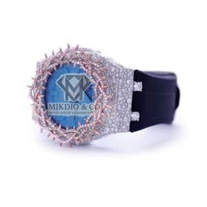Reloj Automático MIKDIO & CO Estilo Hip Hop con Diamantes, Esfera Azul, Correa de Goma, Resistente al Agua, para Uso Diario - Product Image 4