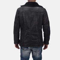 Men's Black Genuine Leather Moto Jacket Turn-down Collar Faux Fur Lining Windproof Winter Wear Regular Fit