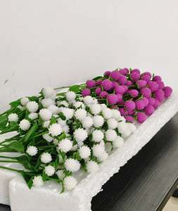 Flores de Amaranto Globo Hechas a Mano con Tallo y Hojas, Flores Artificiales Tailandesas Realistas, Amaranto Globo Hecho a Mano Realista - Product Image 1