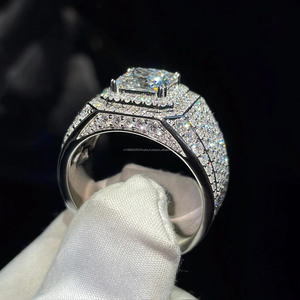 Fully Iced Out Radiant Cut Moissanite Diamond Engagement <b>Ring</b> Hip Hop <b>Ring</b> 925 Sterling Silver Champion <b>Rings</b> For <b>Men</b> Jewelry - Product Image 3