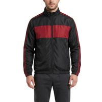 Veste coupe-vent en toile à rayures noires et rouges sur la poitrine, design athlétique minimaliste, coupe-vent léger, entraînement, course à pied, décontracté