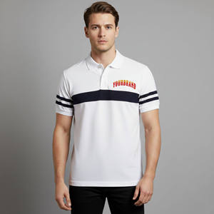 Camisa Blanca Personalizada de Manga Corta para Hombre, Cuello Clásico con Ribete Azul Marino, Corte Regular, Informal, Transpirable, de Algodón Piqué - Product Image 4