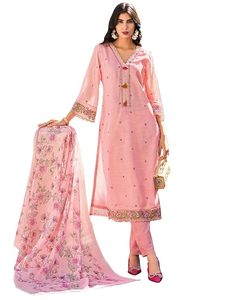 Women's Woven Stretchable Straight <b>Linen</b> Floral Embroidered Elegant Kurta Pant with Dupatta Set - Product Image 1