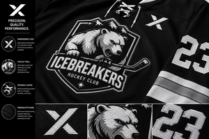 Camiseta de Hockey Sublimada con Cuello en V en Blanco y Negro para Hombre X Sports City Icebreakers, Sin Mangas, Transpirable, de Secado Rápido y Absorción de Humedad - Product Image 4