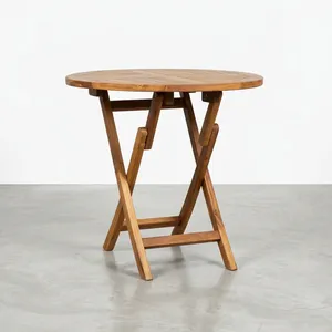 Table pliante ronde en teck durable, mobilier d'extérieur, table de bistrot, finition moderne - Product Image 4