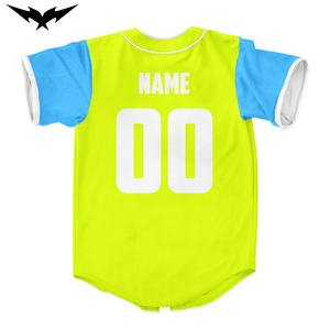 Camiseta de Béisbol Verde Neón Personalizada con Mangas Azules, Unisex, Manga Corta, Impresión Digital, Ropa de Baile, Camiseta de Manga Corta - Product Image 2