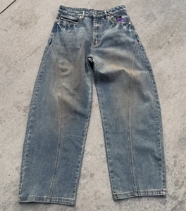 Vaqueros de mezclilla de cintura alta, pierna ancha, color liso, estilo casual, desgastados, de algodón, corte holgado, para otoño y primavera - Product Image 1