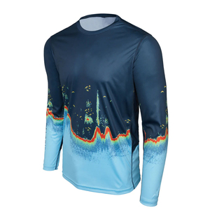 เสื้อเชิ้ตตกปลาแขนยาวสำหรับผู้ชาย พิมพ์ลายแบบซับลิเมชั่น UPF 50 แห้งเร็ว เสื้อผ้าสำหรับกิจกรรมกลางแจ้ง ลายไล่เฉดสีน้ำเงิน - Product Image 1