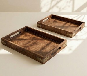 Plateau en bois d'olivier massif de qualité supérieure, fait main, carré, plateau de service pour aliments, plateau décoratif pour café et thé, plateau de service avec poignée - Product Image 3