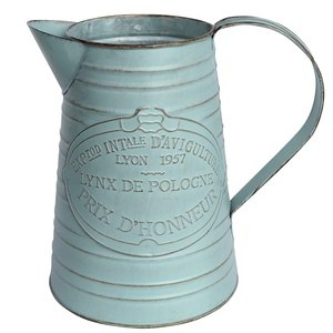 French Country Style White Metal Pitcher Embossed Decorative <b>Flower</b> Bucket Vintage Distressed Garden Vase Vintage Enamel Planter - Product Image 4