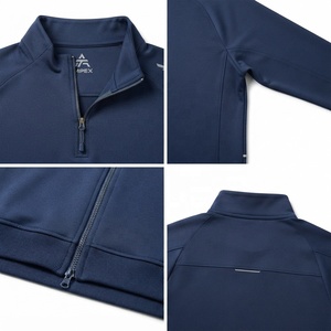 Haut décontracté unisexe à col montant et fermeture éclair réfléchissante, bleu marine, manches longues, en polaire, séchage rapide, coupe classique - Product Image 4