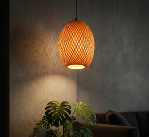 Handgefertigte Natürliche Geflochtene Quadratische/Ovale Energiesparende Restaurant-Teehaus-Bauernhaus Wicker-Lampe Bambus-Pendelleuchte - Product Image 6