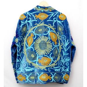 Velvet Knitted Breathable Embroidered Floral <b>Mandarin</b> <b>Collar</b> Full Sleeve Autumn Women's <b>Jacket</b> with Hand Embroidery Design - Product Image 6