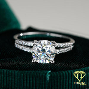 Dazzling Round Cut Lab Grown Diamond <b>Ring</b> Silver Tone <b>Split</b> Shank Setting Luxury Bridal Jewelry For Women - Product Image 2