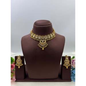 Indian Ethnic Bridal Jewelry Set-Ritika Heritage Gold Plated Zircon Necklace - Product Image 4