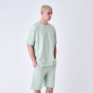 Ensemble jogging été personnalisé deux pièces pour homme, personnalisation possible, ensemble short 100% coton molletonné, t-shirt et short unis pour homme - Product Image 1