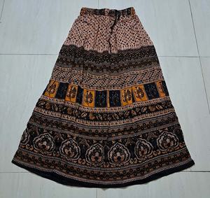 Falda larga étnica india con estampado floral, estilo Bagru, con textura arrugada, estilo bohemio, hippie, retro, para mujer, GC-AP-1453 - Product Image 3