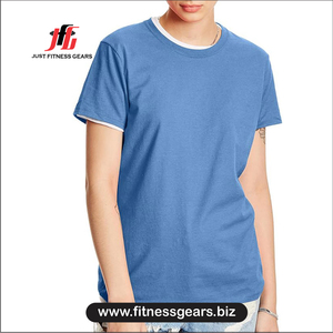 Camiseta de Manga Corta con Cuello Redondo para Mujer, Color Azul Sólido, Algodón, Ropa Casual de Primavera/Verano - Product Image 1