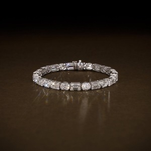 Oval Emerald 925 <b>Silver</b> Rhodium Plated VVS Moissanite Diamond Wrap <b>Bracelet</b> with <b>Solid</b> <b>Silver</b> for Unisex - Product Image 2