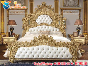 Designer Taj King Size <b>Bed</b> Teak <b>Wood</b> Antique Fully Hand Carved Luxurious Bedroom Furniture with Side Table - Product Image 4
