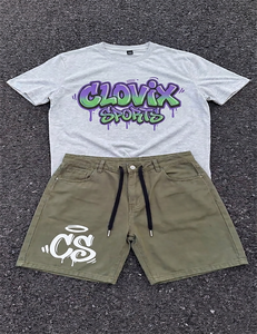 ชุดเซ็ตเสื้อยืดและกางเกงขาสั้น CLOVIX SPORTS รุ่น Heavyweight 2 ชิ้น ทรงปกติ ลายกราฟิก สไตล์สตรีทแวร์ลำลองสำหรับฤดูร้อน ขายส่ง - Product Image 1