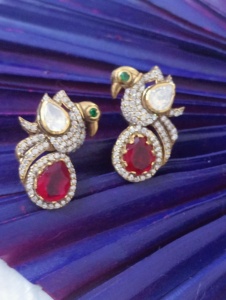 Amaira Jewels Peacock Design Luxury Silver 925 Gold Plated <b>Stud</b> <b>Earrings</b> for Women's Wedding Jewelry From Rajasthan - Product Image 6