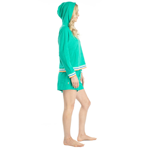 Conjunto de 2 piezas personalizado para mujer: Sudadera con capucha y pantalones cortos de color liso, cuello en V, manga larga, estilo oversize, conjunto a juego por encima de la rodilla - Product Image 2