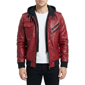 <b>Men's</b> Solid Color Leather Hooded <b>Biker</b> <b>Jacket</b> - Fully Customizable Motorcycle <b>Jacket</b> <b>Men's</b> Leather <b>Biker</b> <b>Jacket</b> - Product Image 1