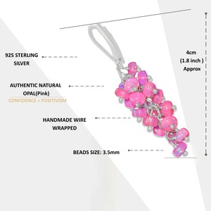 Pink <b>Opal</b> Sterling Silver Dangle <b>Earrings</b> Trendy Wedding Party Drop <b>Earrings</b> with Irregular Stone Cluster for Women - Product Image 2