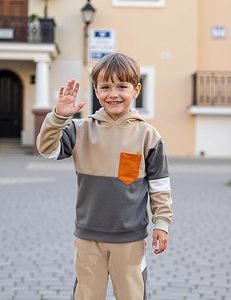 Ensemble de survêtement pour enfants en coton doux et respirant, style vintage délavé à l'acide, tendance urbaine, avec élastique - Product Image 2