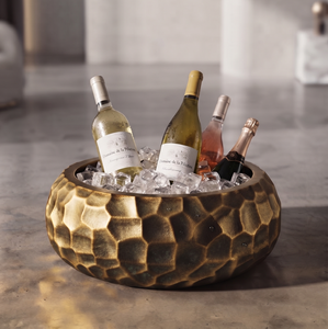 Enfriador de Vino de Aluminio Dorado Antiguo de Lujo para Eventos de Bar y Fiestas, Cubeta Redonda Moderna para Bebidas, a Prueba de Fugas - Product Image 1
