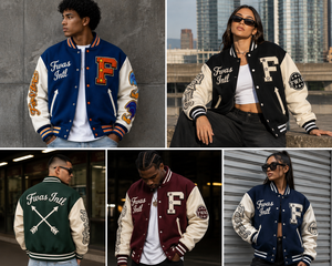 Casual Wool Varsity <b>Jacket</b> Leather Sleeves Chenille Embroidery Patch Street Design Hip Hop Style Baseball Letterman Stand Front - Product Image 4
