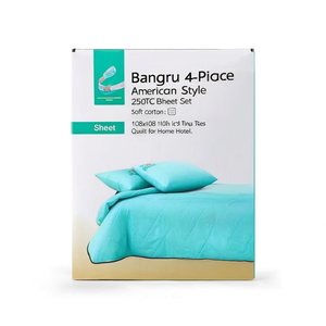 Bangru 4-Piece American Style 250TC Bed <b>Sheet</b> Set Soft Cotton 108x108 Inch <b>King</b> and Twin <b>Sizes</b> with Quilt Cover for Home Hotel - Product Image 2