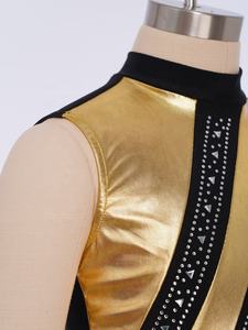 Costume de danse lyrique pour filles de 6 à 16 ans, haut court métallisé avec short, pour cours de danse, spectacles et compétitions - Product Image 3