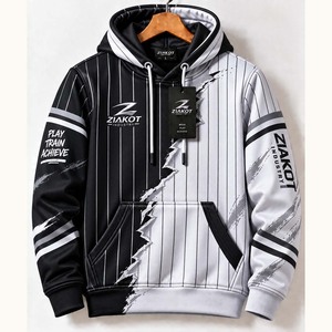 Sweat-shirt à capuche en polaire pour homme, coupe ample, séchage rapide, noir, blanc-gris, en polyester, idéal pour l'hiver – Vente en gros directe Ziakot - Product Image 2