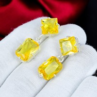Boucles d'oreilles en argent sterling 925 avec pierre précieuse jaune, faites à la main, style vintage, géométriques, facettées, pierre jaune de haute qualité, bijoux pour femmes