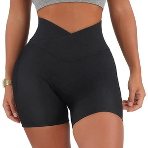 Shorts de sport et yoga taille haute pour femme en polyester/coton molletonné, respirants, anti-plis, taille élastique, séchage rapide, imprimés, logo personnalisé - Product Image 1