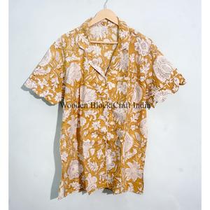 Conjunto de Pijama Casual de Algodón Tejido con Estampado Floral, Top de Manga Corta y Pantalones Cortos, Lujoso y Romántico, con Decoración de Botones con Estampado Indio, para Verano - Product Image 4