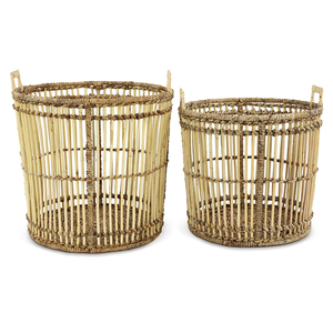 Cesta de Almacenamiento Redonda de Bambú y Ratán, Rústica, Ecológica, Tejida a Mano, Organizador para Soluciones de Almacenamiento del Hogar - Product Image 1