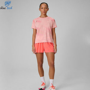 Wholesale Women Plus Size Solid <b>Washed</b> Breathable Elastic Waist Athletic Set Crop Top Fitness Running Shorts Gym Training - Product Image 2