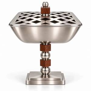 Brûleur d'encens cylindrique minimaliste blanc cassé avec plateau supérieur en acier inoxydable, diffuseur d'arômes moderne pour table - Product Image 3