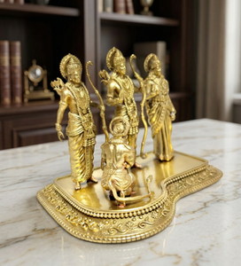 Idole de Ram Darbar plaquée laiton de Jaipur Metals |   Statue de dieu hindou 100% en laiton |   11 x 8 x 8,5 cm |   250 g |   Pooja et Cadeau - Product Image 4