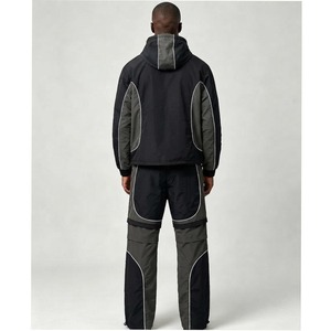 Lightweight Loose Fit Suit Pants Men Sports <b>Zip</b> up Sweat Suit Blank Windbreaker Set Nylon Tracksuit With Adjustable Zipper Leg - Product Image 3