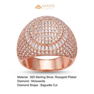 Anillo de Moissanita para Hombre, Estilo Hip Hop, Chapado en Oro Rosa, Plata de Ley 925, Diseño de Racimo de Baguettes, Anillo de Lujo, Regalo - Product Image 6