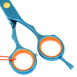 Tijeras Profesionales para Adelgazar el Cabello, Acero Inoxidable, Punta Redonda, Dientes Personalizados, para Diestros, Mango Largo, Plástico Naranja y Azul - Product Image 5