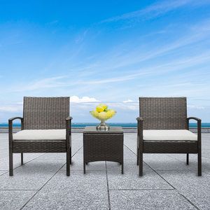 Juego de Muebles de Jardín XH de 3 Piezas: 2 Sillones y 1 Mesa de Centro, Sofá de Ratán en Degradado Marrón - Product Image 2