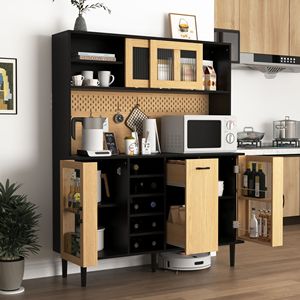 59\" H Farmhouse Buffet Sideboard with Storage Door Power Outlet Kitchen Pantry Wine Rack Coffee Bar Cabinet - Product Image 3