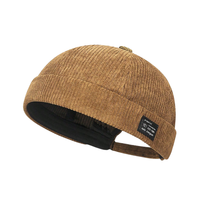 Casquette sans visière unisexe en velours côtelé OEM, 5 panneaux, ajustable, avec patch, style Docker tendance, pour uniformes de café, marque créative, vente en gros