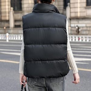 Chaleco Acolchado Blanco para Mujer, Cuello Alto, Cierre de Cremallera, Relleno de Poliéster, para Otoño, Chaleco Abrigado con Cuello Alto - Product Image 4
